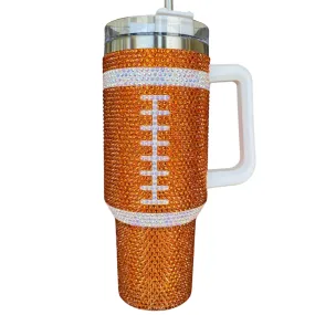 ORANGE FOOTBALL CRYSTAL RHINESTONE BLINGED OUT 40 OZ TUMBLERS