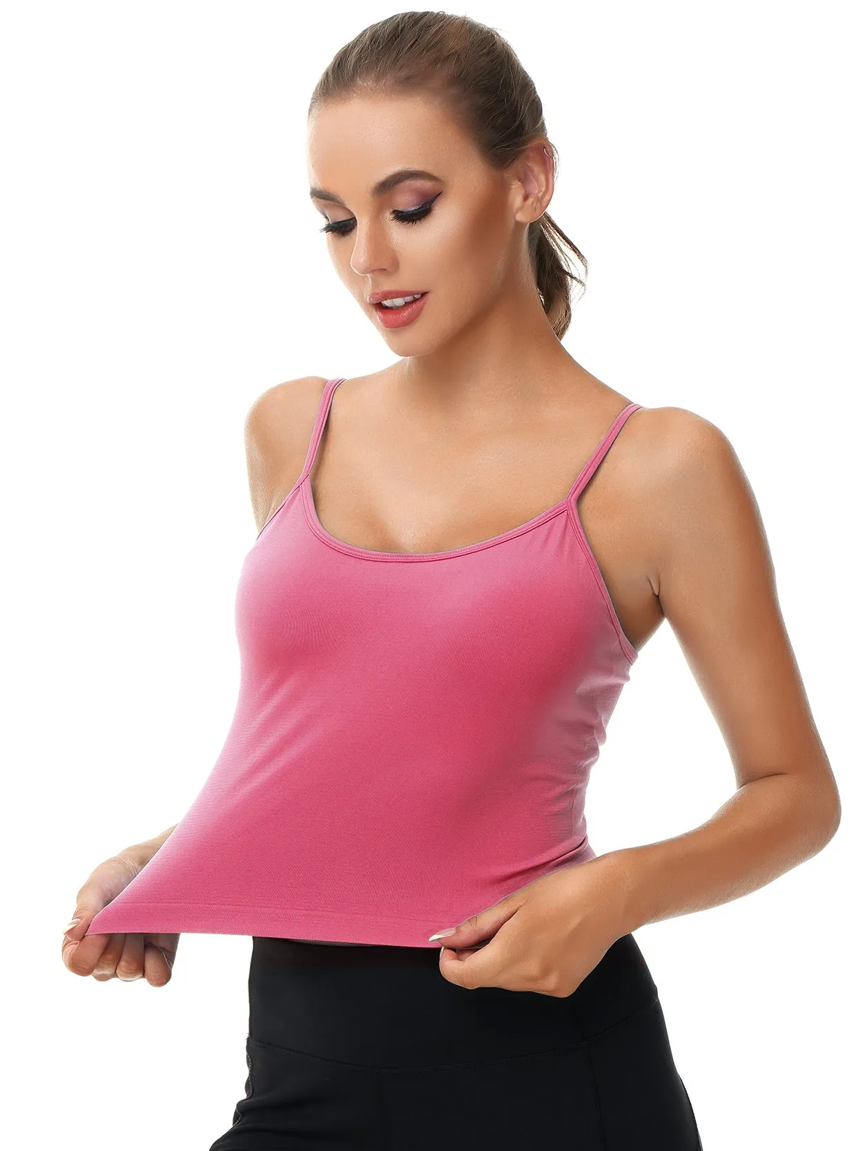 Pullover  Camisole Removeble Pad Adjustable Strap Yoga Bra Peach Red