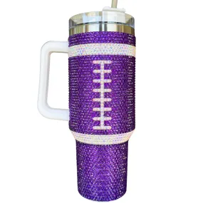 PURPLE FOOTBALL CRYSTAL RHINESTONE BLINGED OUT 40 OZ TUMBLERS