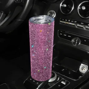 Rhinestone Tumbler with Lid and Straw - Stainless Steel Vacuum Flask