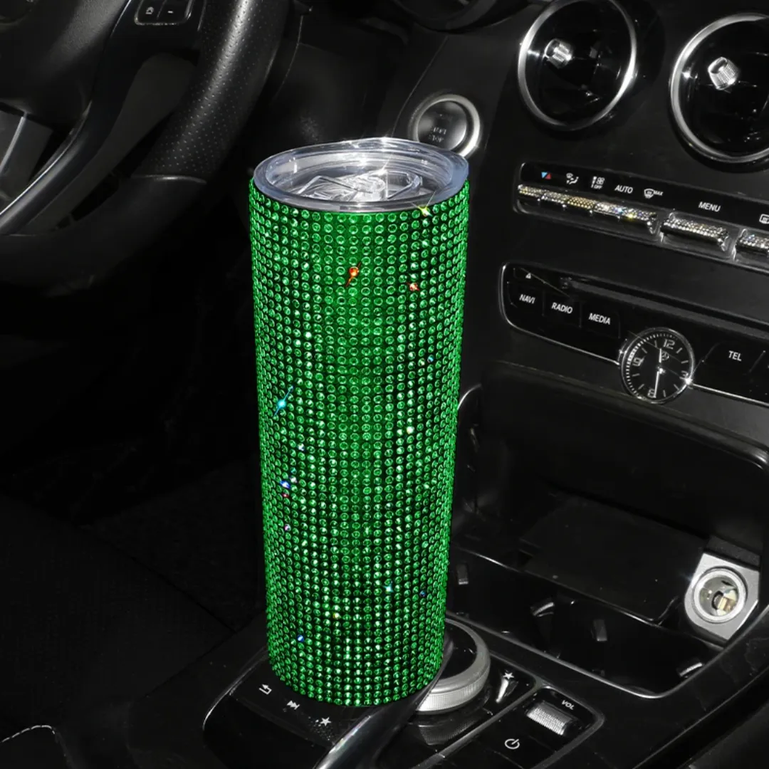 Rhinestone Tumbler with Lid and Straw - Stainless Steel Vacuum Flask