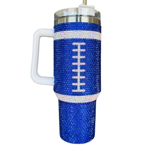 ROYAL BLUE FOOTBALL CRYSTAL RHINESTONE BLINGED OUT 40 OZ TUMBLERS