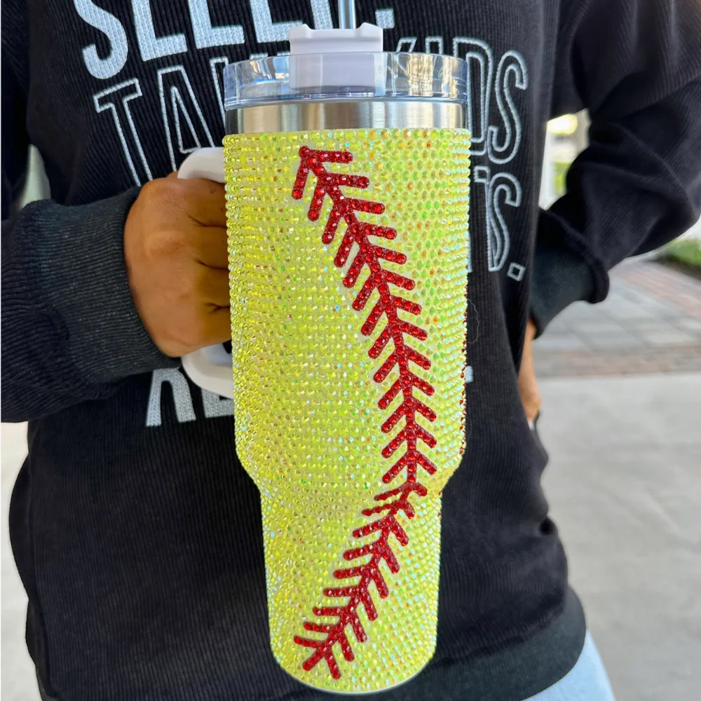 SOFTBALL CRYSTAL RHINESTONE BLINGED OUT 40 OZ TUMBLERS