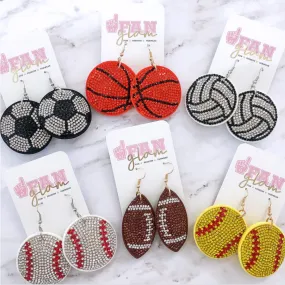 SPORTS BALL CRYSTAL RHINESTONE ROUND DANGLE EARRINGS