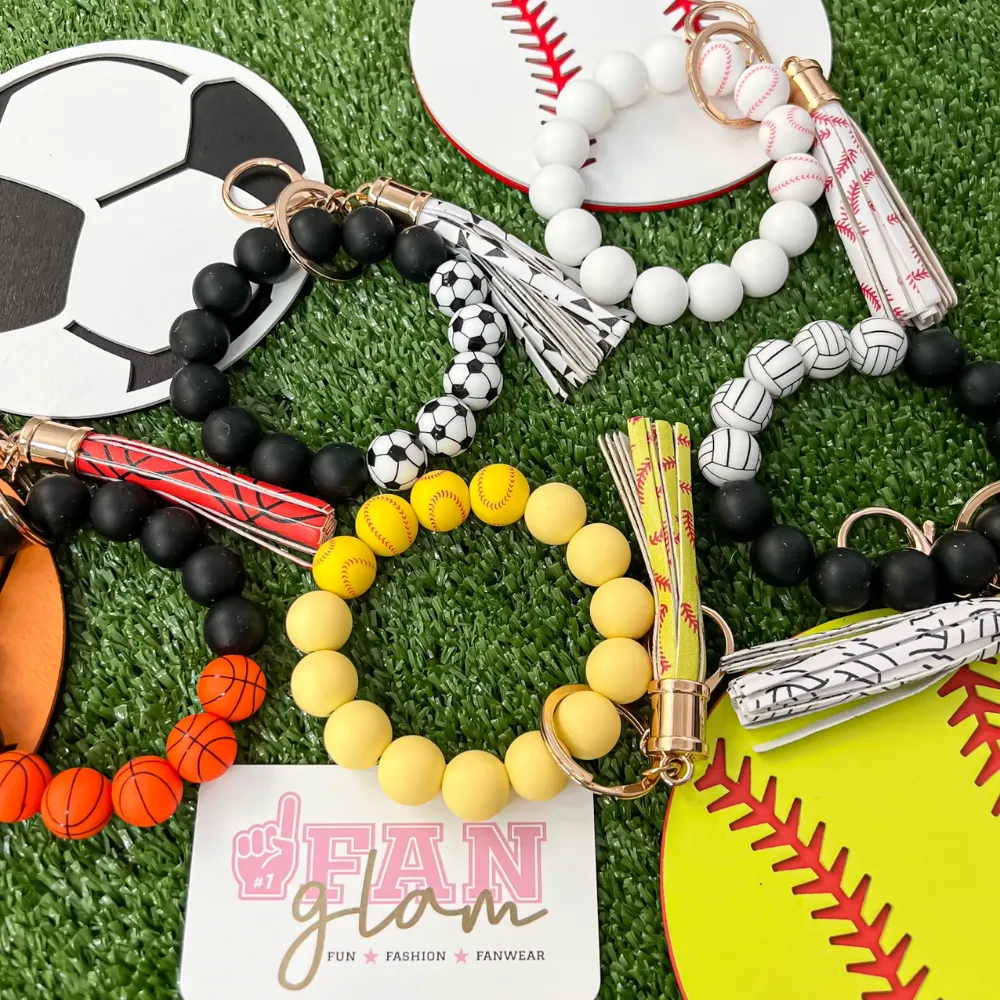 SPORTS BALL SILICONE WRISTLET TASSEL KEY CHAINS