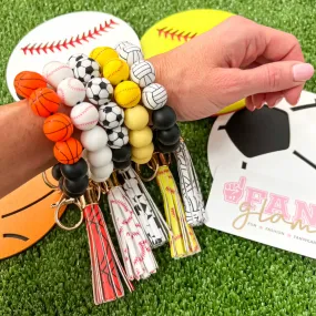 SPORTS BALL SILICONE WRISTLET TASSEL KEY CHAINS