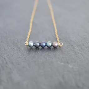 Tiny 4mm Peacock Seed Pearl Station Necklace