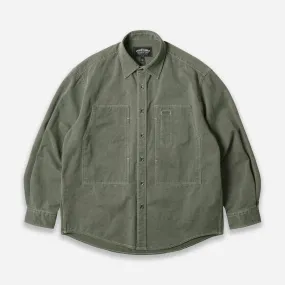 WASHED CARPENTER POCKET WORK SHIRT - OLIVE