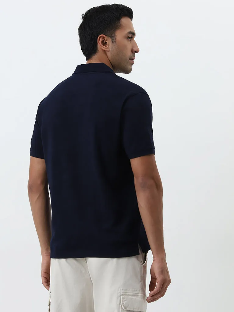 WES Casuals Navy Solid Relaxed-Fit Polo T-Shirt