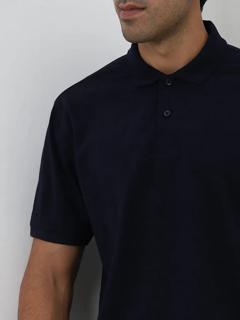 WES Casuals Navy Solid Relaxed-Fit Polo T-Shirt