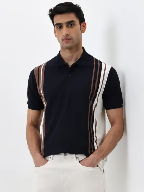 WES Casuals Navy Striped Relaxed-Fit Polo T-Shirt