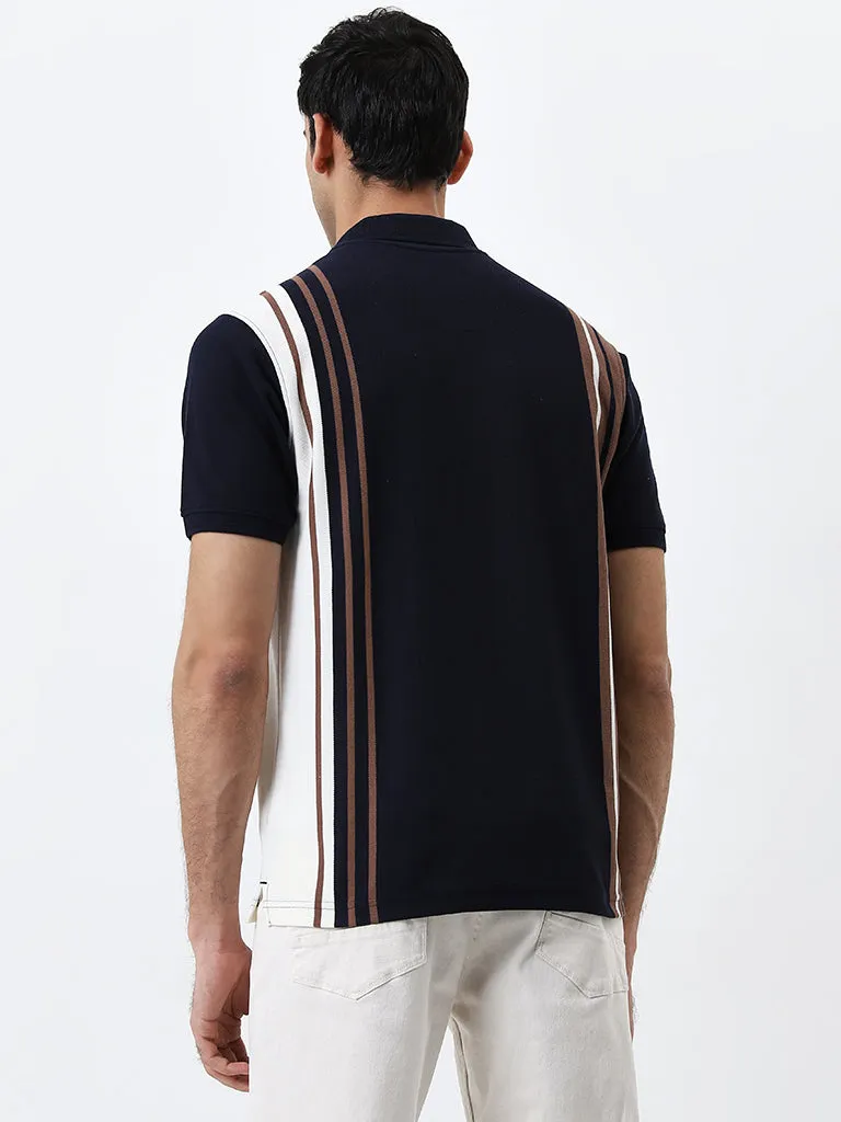 WES Casuals Navy Striped Relaxed-Fit Polo T-Shirt