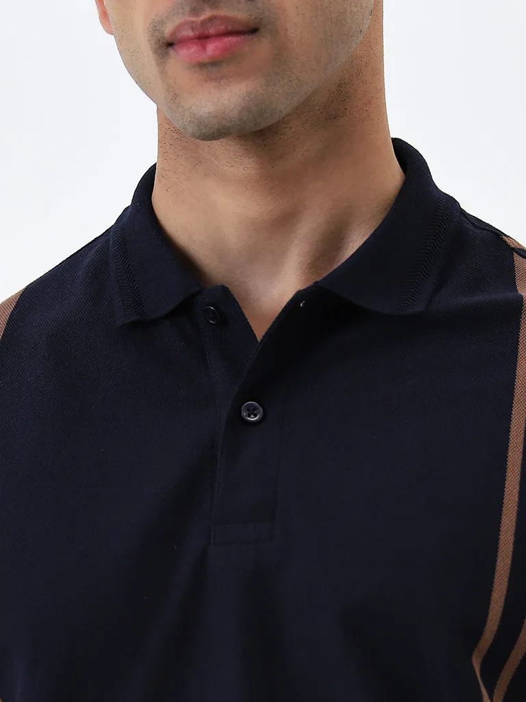 WES Casuals Navy Striped Relaxed-Fit Polo T-Shirt