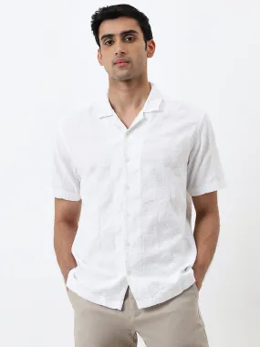 WES Casuals White Seersucker Relaxed-Fit Cotton Shirt